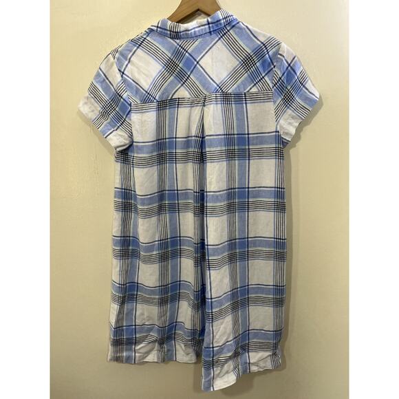 Linen Button Up Tunic Shirt Check Plaid Dress Coastal Cottage Resort Preppy - Picture 10 of 15